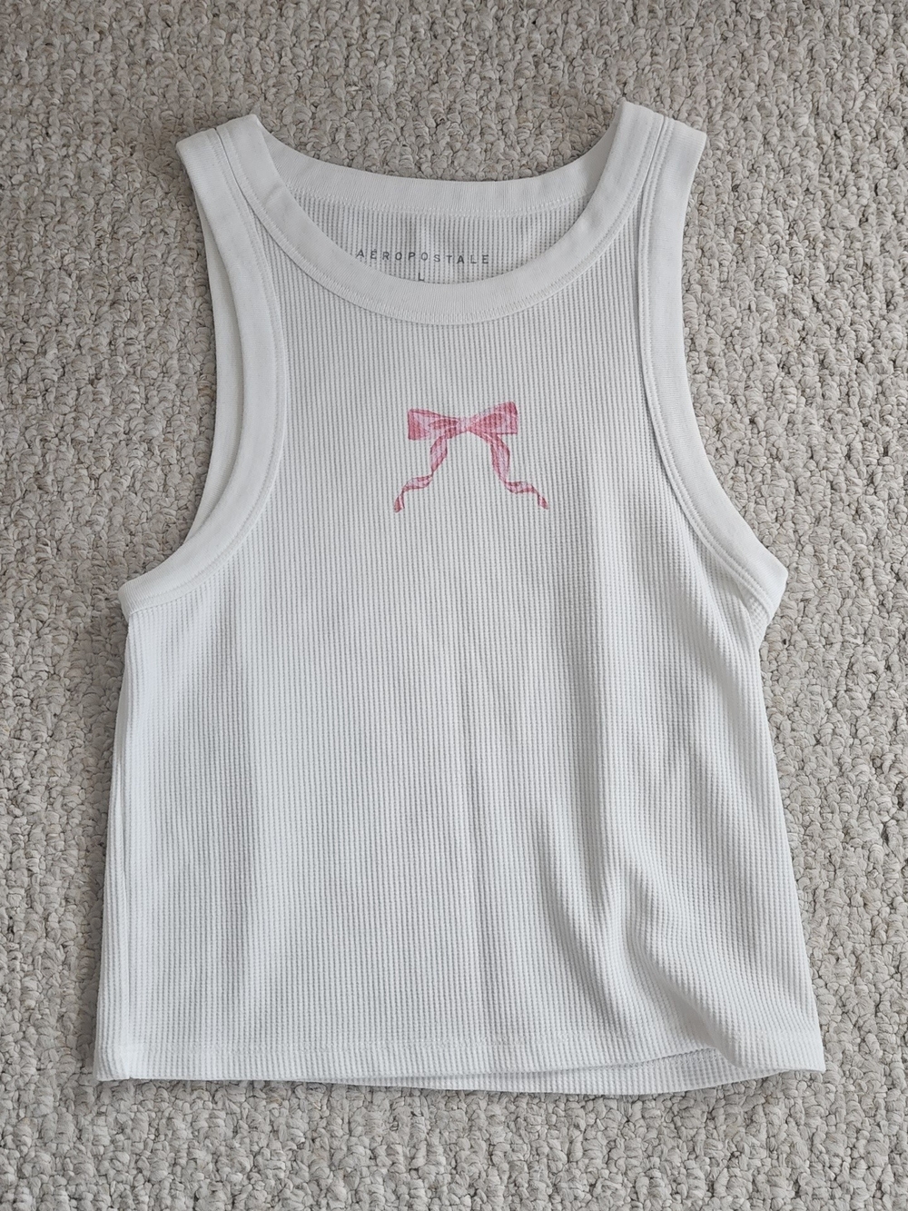 Aeropostale White Ribbed Tank with Pink Bow Graphic - Picture 1 of 3